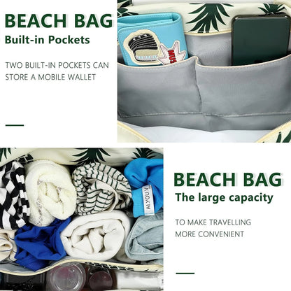 Beach Tote Bag Women，Foldable Travel Bag with Anti-Sand Pocket Lightweight Storage Bag for Gym/Shopping Packable in Carry-On