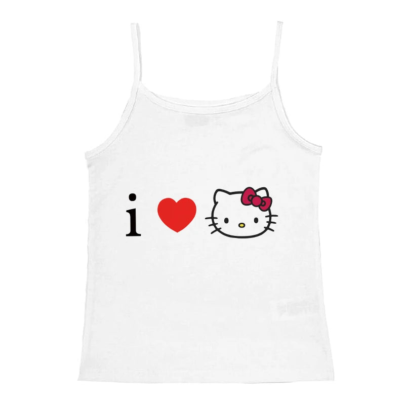 2000s Tops Emo Girls Camisole Tops Hello Kitty Print Grunge Crop Tops Y2k Clothes Vintage Punk Women's Corset Tank Top Baby Tees