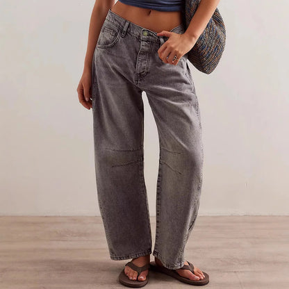 Women's Four Seasons New Fashion Low-rise Jeans Casual Loose Wash Wide-leg Pants Women's Simple Comfortable Straight Leg Jeans