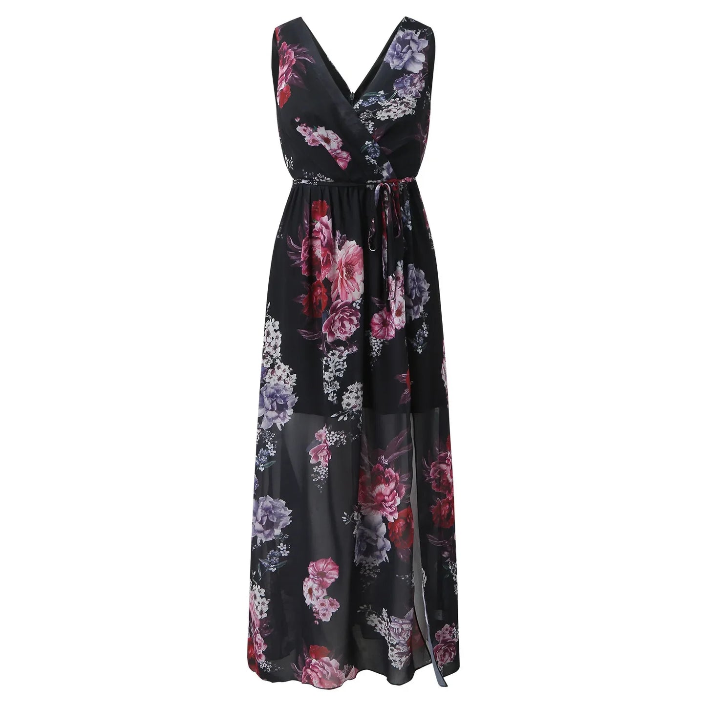 Dresses For Women Evening Dress Printed V Neck Sleeveless Dress Beach Vacation Chiffon Evening Party Long High Slit Dress
