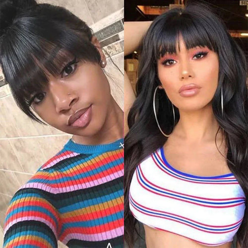 Body Wave Wig With Bangs Human Hair Ready to Go Glueless Wigs None Lace Front Wigs 180% Brazilian Virgin Hair Machine Made Wig