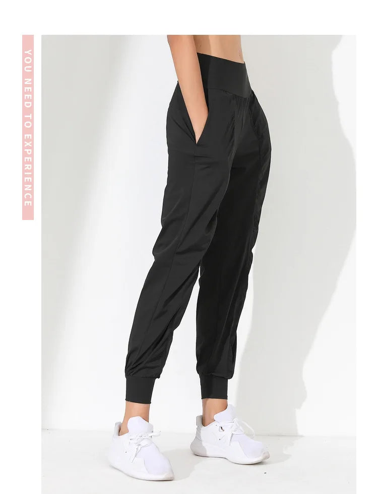 Woman Yoga Pants Hem Bound Running Fitness Loose Slim Quick-Dry Yoga Pants Pleated  Capris Pockets Jogging Pants Sports pants