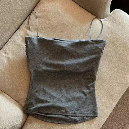 Sleeveless Tees Tank Tops For Women Camisole Vest Cropped Top Slim Fit Solid Color Spaghetti Strap Built In Bra Women Clothes
