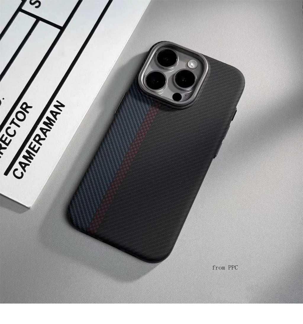 Carbon Fibre Magnetic Phone Case 16 Cover for iPhone 15 14 Pro Max Wireless Charging MagSafe Shell Alloy Camera Ring Armor Funda