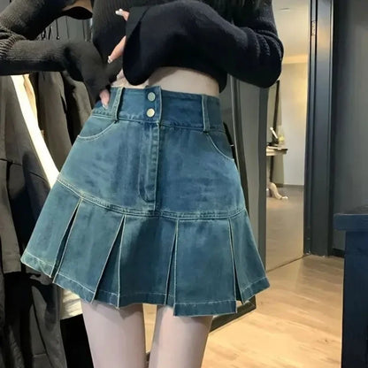 Jeans Skirts for Women Short Gyaru Coquette Mini Woman Denim Skirt High Waist Cute Kawaii Sexy Premium Korean Style New in Cheap