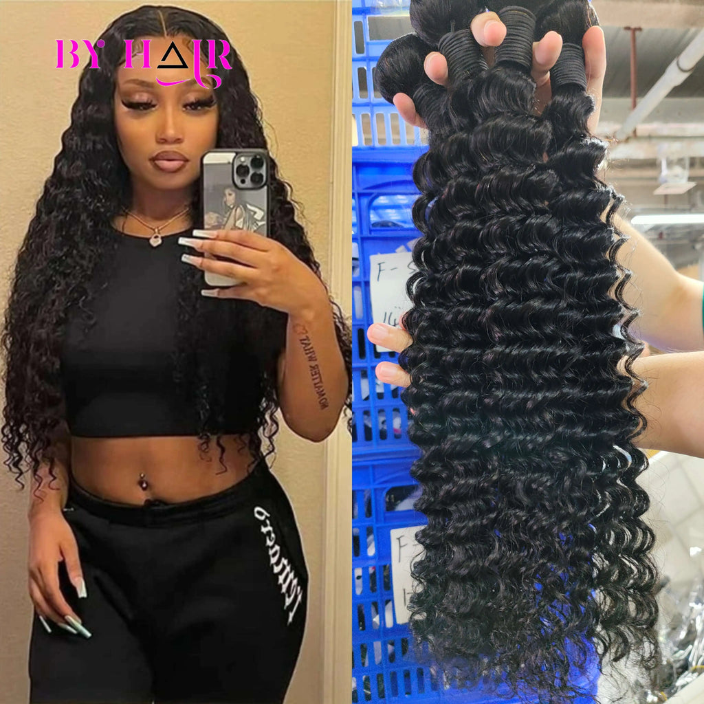 Deep Wave Human Hair Bundles For Women Brazilian Weaving 26 28 30 32Inch Virgin Hair Extensions Deep Wave Hair Bundles 1/3/4 Pcs
