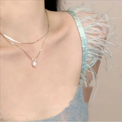 Wear Double Layer Pearl Necklace Light Luxury Niche High-end Design Sense ins Simple Collarbone Chain Female Jewelry