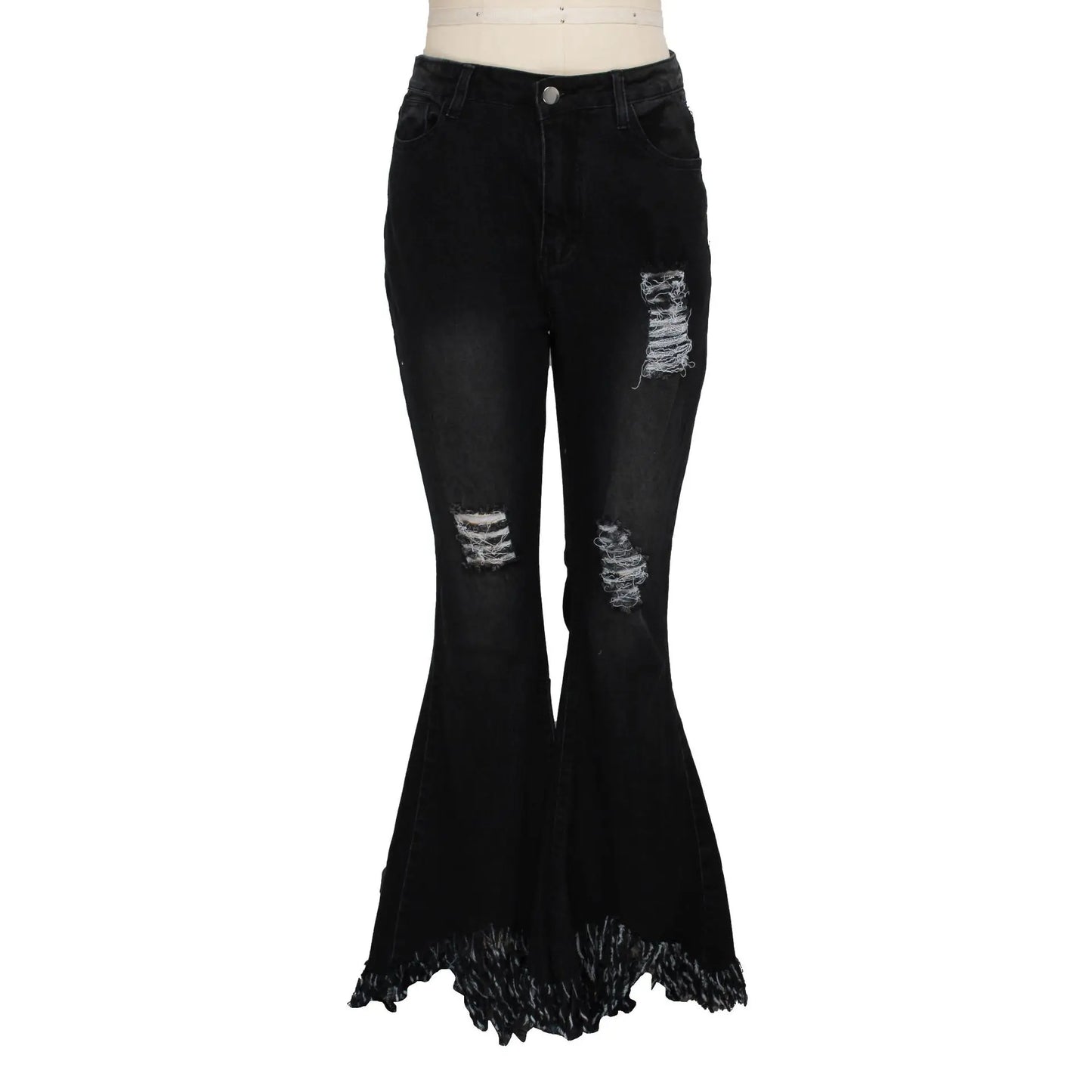 Jeans Women Long Pants Flare Pant Slim Fit Bodycon Y2k Streetwear Casual Elegant Splice Denim Trousers Solid Hole High Waist
