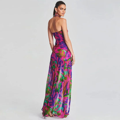 Birthday Dress for Women Brithday Party Outfits Sexy Strapless Prom Gown Retro Print Evening Dresses Luxury 2024 Woman Clothes