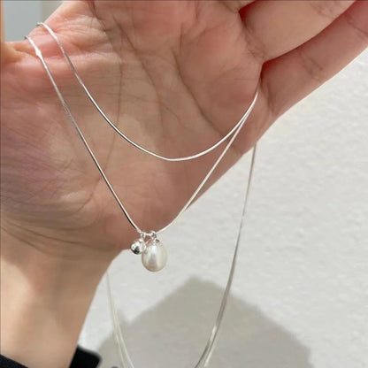 Wear Double Layer Pearl Necklace Light Luxury Niche High-end Design Sense ins Simple Collarbone Chain Female Jewelry