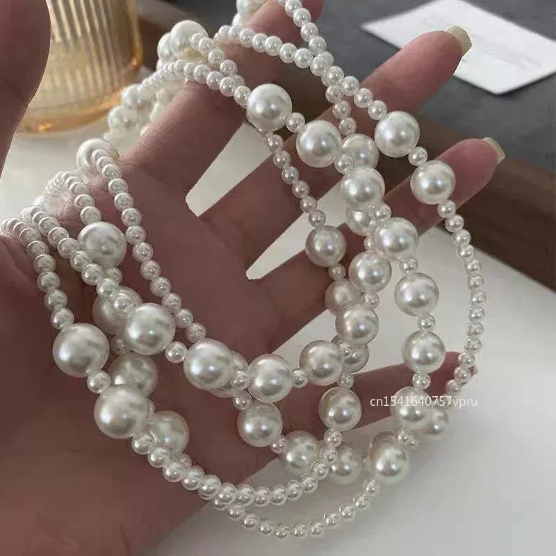 Luxury Necklace Multi-layered Pearl Necklace for Women Fashionable Long Chain Dress Accessory