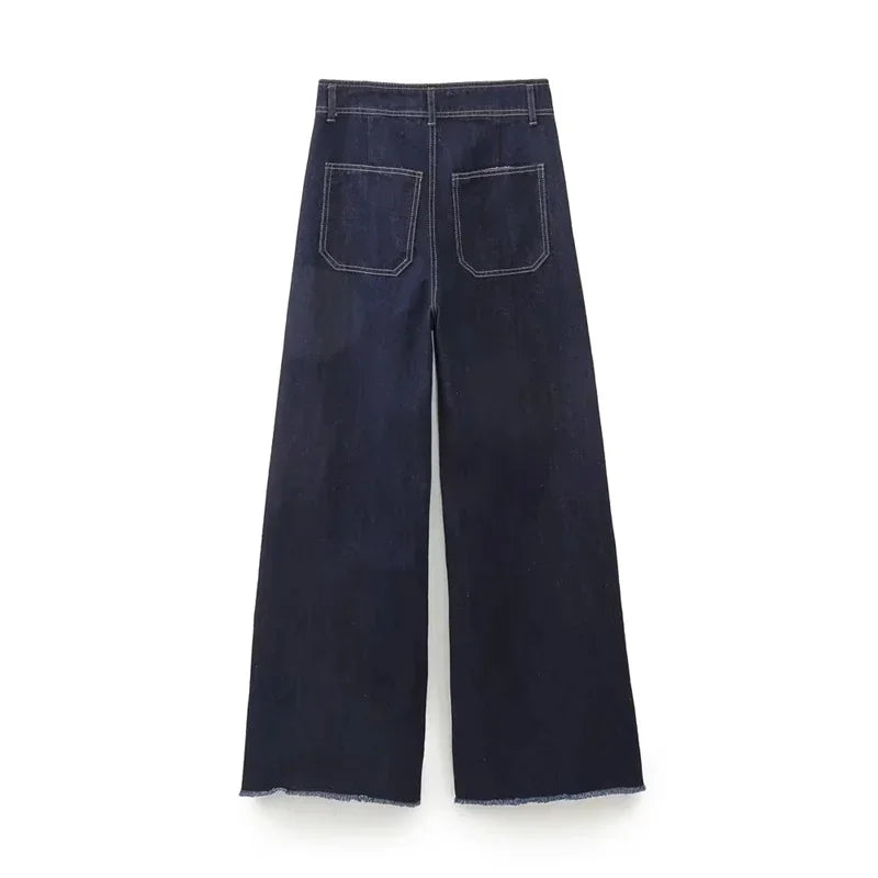 Casual Women's High Waist Straight-leg Jeans Pants Fashion All-match Full Length Denim Pants Elegant Pocket Zipper Jean Trousers