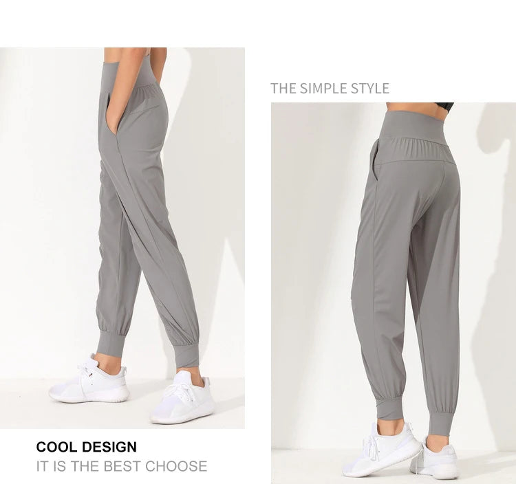 Woman Yoga Pants Hem Bound Running Fitness Loose Slim Quick-Dry Yoga Pants Pleated  Capris Pockets Jogging Pants Sports pants