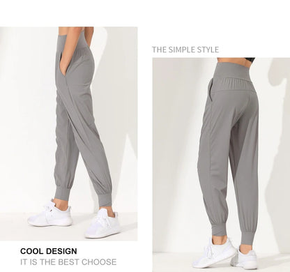 Woman Yoga Pants Hem Bound Running Fitness Loose Slim Quick-Dry Yoga Pants Pleated  Capris Pockets Jogging Pants Sports pants