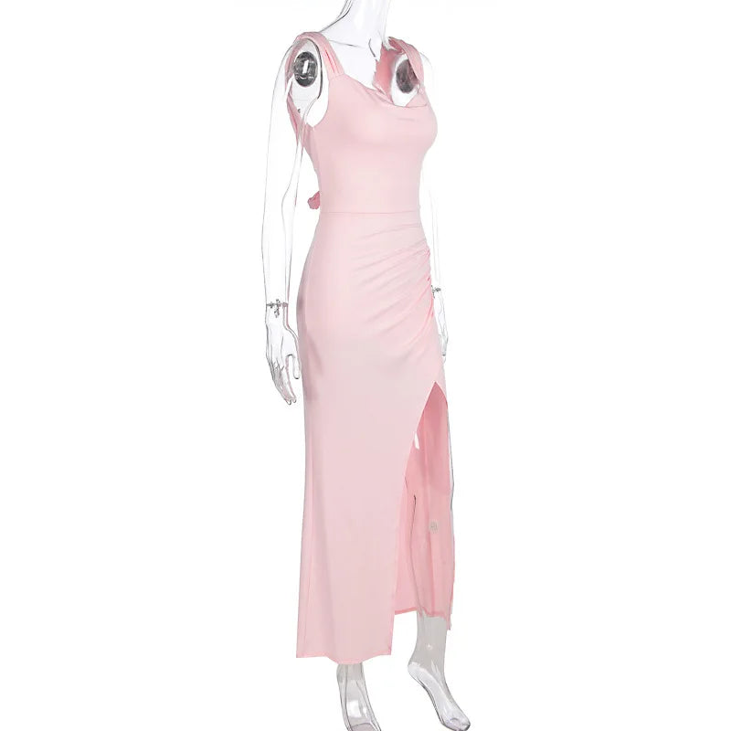 Elegant Evening Dresses Women Sexy Backless Slim Fit Summer Dress Chic Slit Dress Robes Party Club Gowns Women Clothing