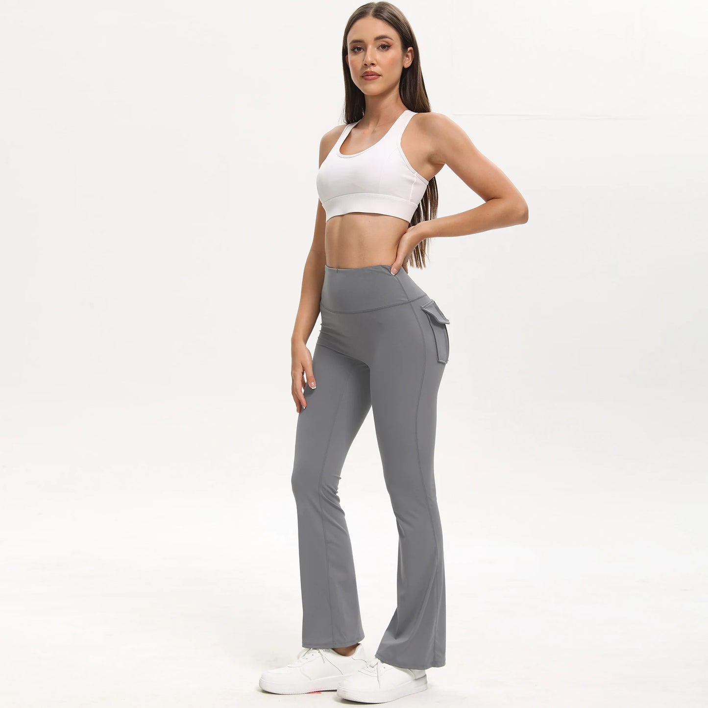 Women Wide Leg High Stretch Yoga Leggings Fitness Workwear with pockets Yoga Flare Pant High Waiste Workout Gym Pants
