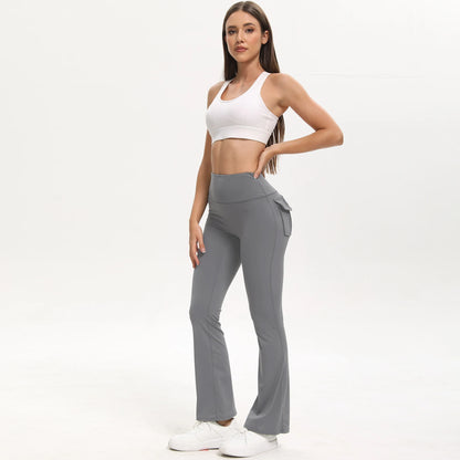 Women Wide Leg High Stretch Yoga Leggings Fitness Workwear with pockets Yoga Flare Pant High Waiste Workout Gym Pants