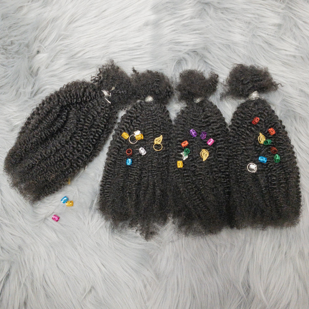 Human Hair No Weft 4C Afro Kinky Curly Virgin Brazilian Human Hair Extensions Weave Bundles Weaving for African Black Women 16"