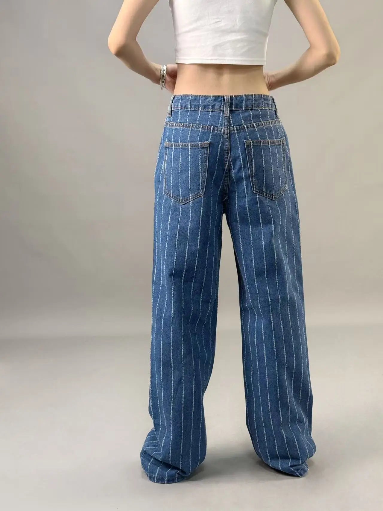 Worn-out jacquard jeans for women  Spring Summer 2025 new style  High waisted  wide leg  loose fit  slimming effect