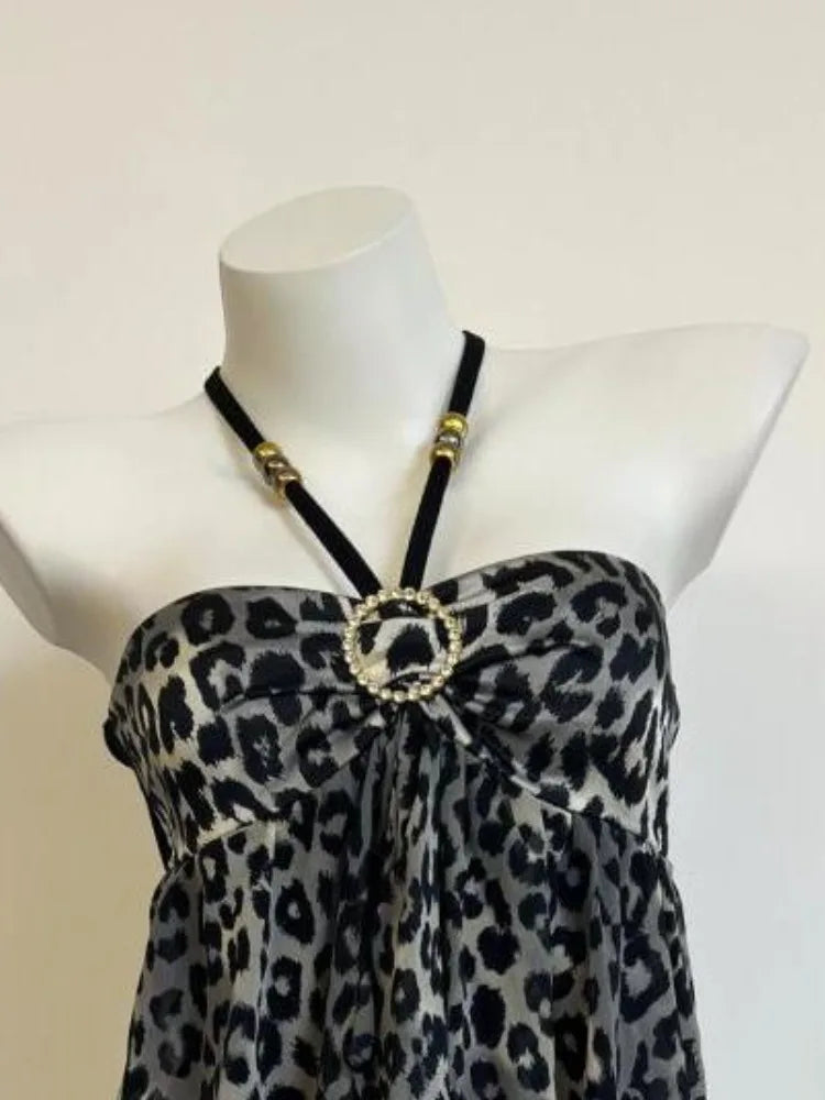 Women Clothing Summer Crop Tops 2025 Ropa Mujer Halter Backless TLoose Vest Sweet Korean Camis Korean Leopard Print Sexy Tanks