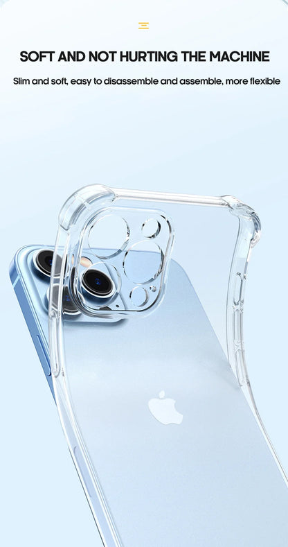 Shockproof Silicone Clear Phone Case For iPhone 13 11 12 14 Pro Max Mini Lens Protection Back Case For iPhone 15 16 PRO XS X XR