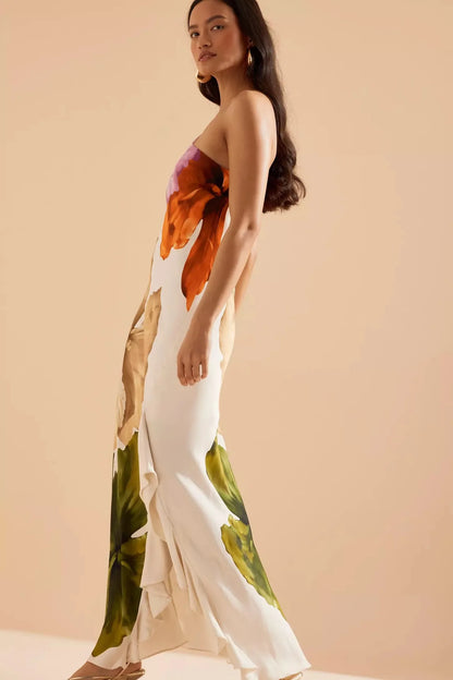 Women's Dress 2025 New Summer Floral Print One-shoulder Elegant Party Evening Maxi Dresses Fashion Vacation Beach Dress
