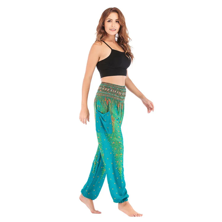 Women's Yoga Pants Printed Ethnic Style Loose Yoga Trousers Bloomers High Waist Fitness Sports Crotch Dance  Sweatpants