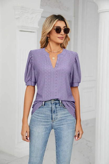 Womens Tops V Neck Ruffle Sleeve Blouses Short Sleeve Casual Tops T-Shirts for Women Autumn Winter