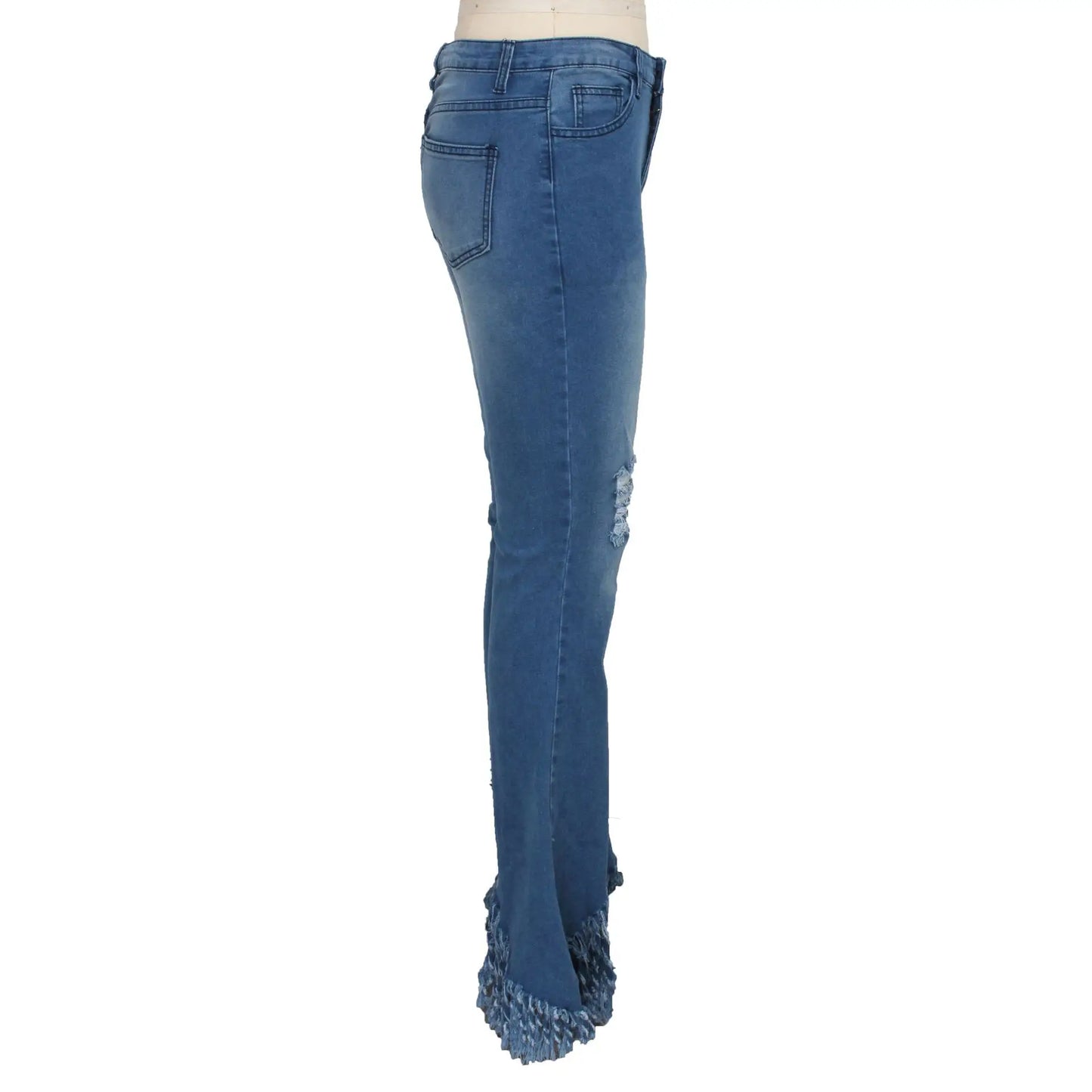 Jeans Women Long Pants Flare Pant Slim Fit Bodycon Y2k Streetwear Casual Elegant Splice Denim Trousers Solid Hole High Waist