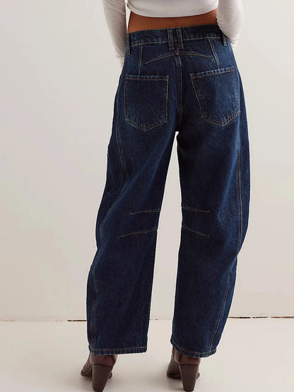Women's Four Seasons New Fashion Low-rise Jeans Casual Loose Wash Wide-leg Pants Women's Simple Comfortable Straight Leg Jeans