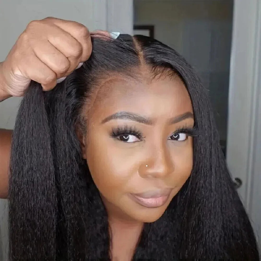 Glueless Wigs Human Hair For Women Kinky Straight Human Hair Wigs Pre Plucked Easy To Wear And Go 4x4 Lace Front Wig Nautural