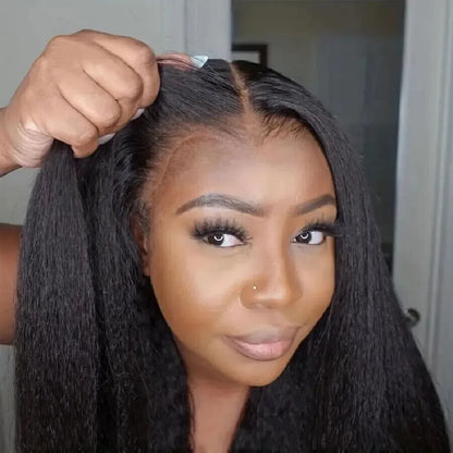 Glueless Wigs Human Hair For Women Kinky Straight Human Hair Wigs Pre Plucked Easy To Wear And Go 4x4 Lace Front Wig Nautural