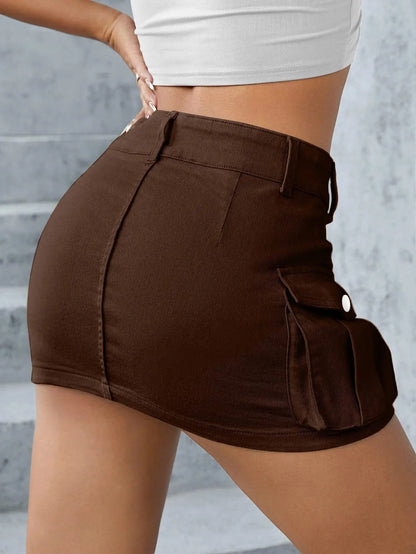 Gothic Multi-pocket Black Skirt Jean Street Fashion Hip Hop Vintage Mini Skirt Casual Sexy Maxi Skirts for Women Clothing