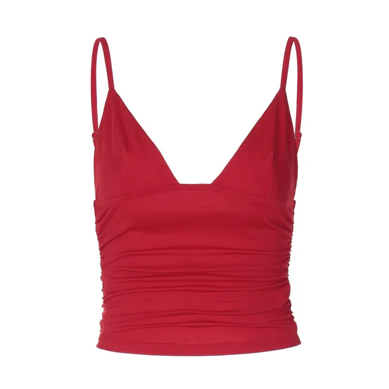 V-neck Hot Tops For Women Edgy Clothes Y2k Accessories Spaghetti Strap Cropped Feminino Corset Solid Color Ropa De Mujer Slimfit