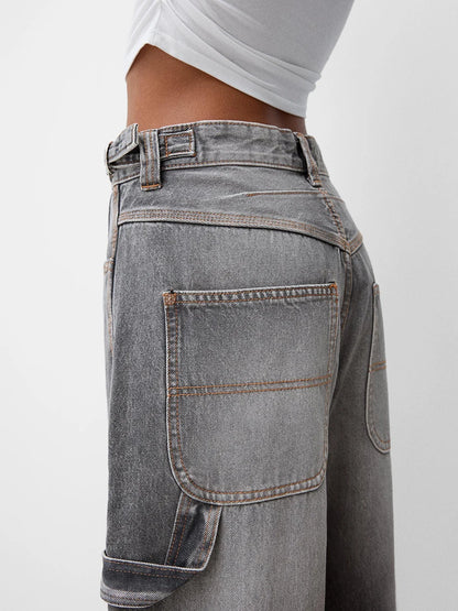 Women Wide Leg Denim Pants Casual Loose Vintage Distressed Jeans Trousers for Work Office Streetwear