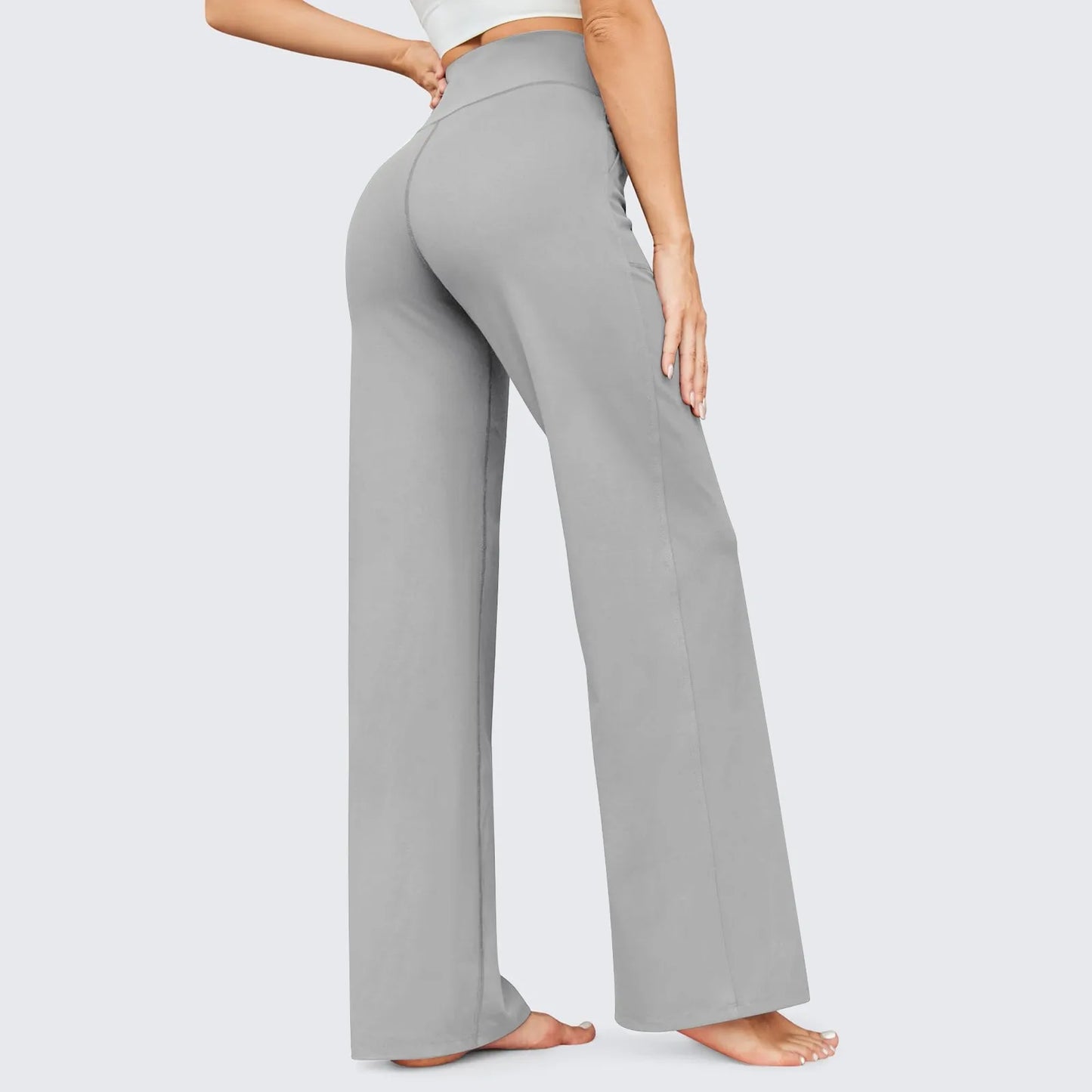 Wide Leg Yoga Pants For Women Solid Color High Waist Sweatpants With Pockets Stretch Comfy Workout Sports Trousers