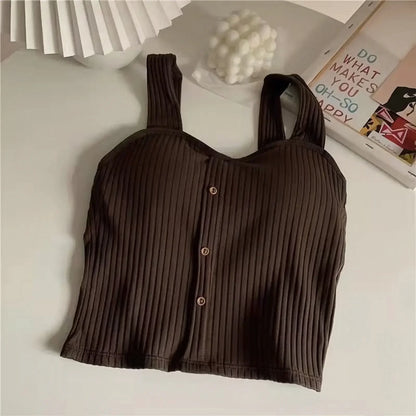2025 Women's Cropped Tops with Bra Pads Summer Corset Korean Suspenders Vest Sexy Camisole Slim