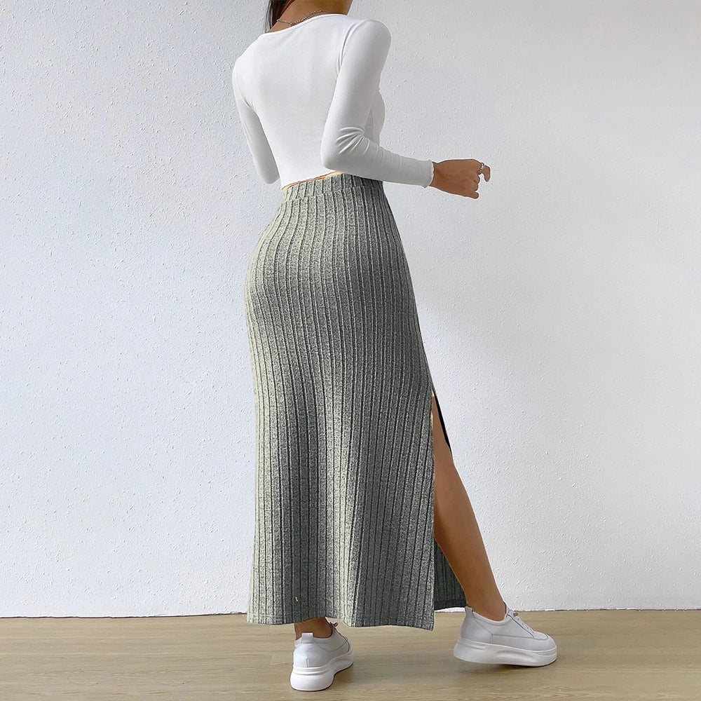 Women Skirt Spring Summer  High Waisted Elastic Slim Hip Knitted Sexy Bodycon Midi Skirt Female Clothing M L XL XXL
