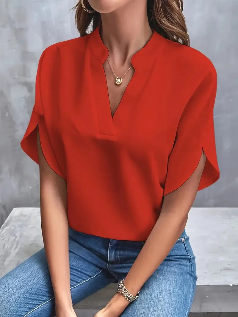Summer Tops For Women Blouse 2024 Fashion Short Sleeve Solid V Neck Loose Shirts And Blouses Elegant Laies White Tops