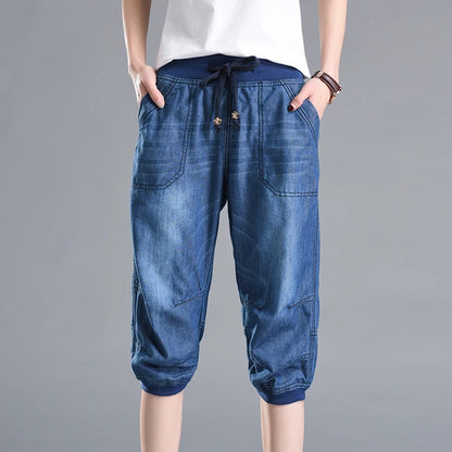 Summer Styles Loose Jeans For Women Calf-Length Harem Pants Elastic High Waist Thin Pants Fashion Jeans 4XL