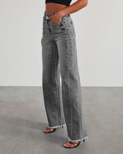 High-waisted Straight-leg Furred Jeans, Women's New Fashion High-waisted Wide-leg Pants Jeans,spring and Autumn for Women Y2k