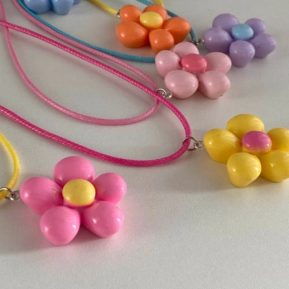 Colorful Flower Necklace Statement Pendant Necklace Floral Design Neck Jewelry Rope Necklace Perfect Gift for Women Girl