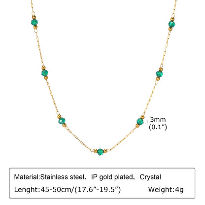 Bohemian Necklace Beaded Strap Chain Women Fashion Lanyard Neck Chain Jewelry Stainless Steel Green/Black Faceted Beads Necklace