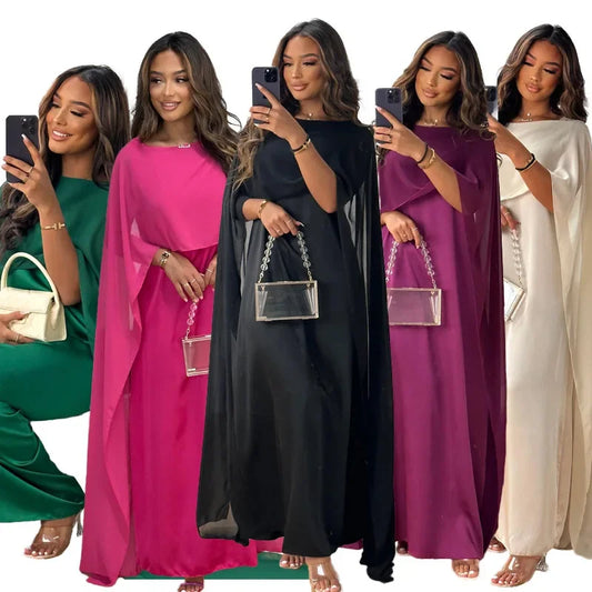Women Dress Long Dresses Solid Round Neck Full Sleeve Casual Regular Loose Fit Elegant Splice High Waist Vestidos Simple