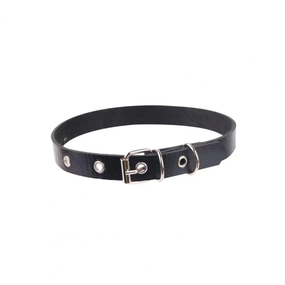 Women Necklace Faux Leather Vintage Punk Style Adjustable Solid Color Bukle Pin Neck Belt Party Club Choker Adult Jewelry