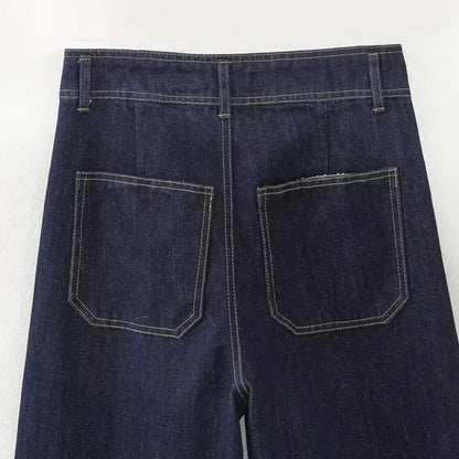 Casual Women's High Waist Straight-leg Jeans Pants Fashion All-match Full Length Denim Pants Elegant Pocket Zipper Jean Trousers