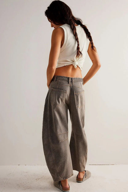 Cotton Denim Long Jeans For Women Trousers Casual  High Waisted Jeans Cropped Pants For Spring Summer Boho Beach Baggy Jeans
