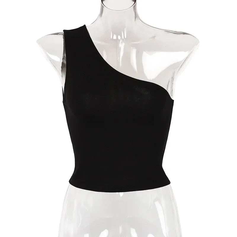 Women Sports Tank Tops Sexy Crop Tops Vest Casual Female One Shoulder Summer Outfits Tops Fitness Elastic