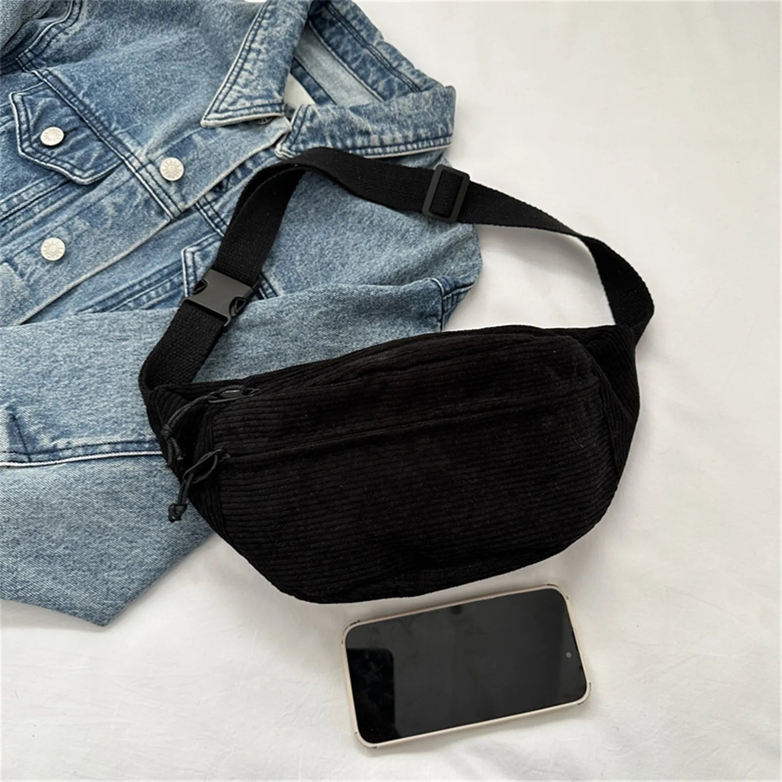 Women Waist Bag Fashion New Student Shoulder Crossbody Bag Corduroy Niche Chest Bag Banana Belt Bags Ladies Handbag