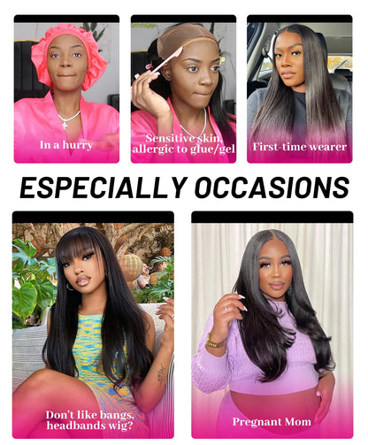 Wear Go Glueless Wig Malayaisn Straight 4x4  Lace Wig Preplucked Human Wigs Ready To Go Pre Cut Pre Bleached Knots